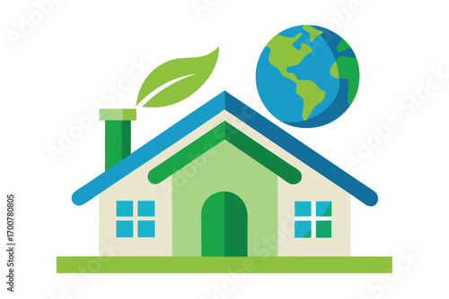 Sustainable living concept illustration depicting a eco friendly home for the future