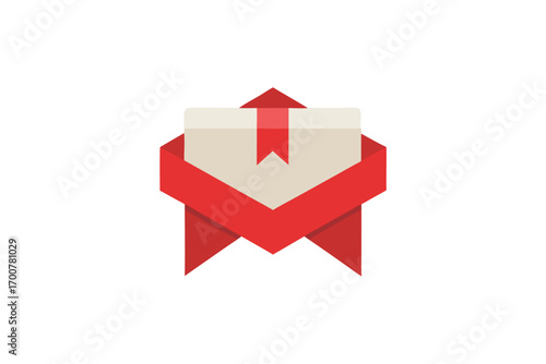 Elegant open envelope icon with red ribbon reveals a document inside