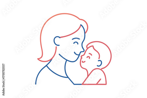 Minimalist Line Art of a Mother Embracing Her Child with Love