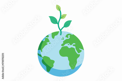 Stylized Earth with Growing Plant Depicts Environmental Awareness and Sustainability