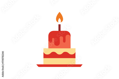 Illustration of a two layer birthday cake with a single candle
