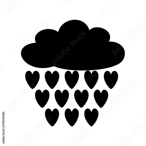 Black cloud raining hearts, a symbol of love and affection during heartbreak