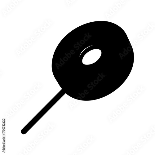 Simple black silhouette of a doughnut shaped lollipop candy treat on a stick