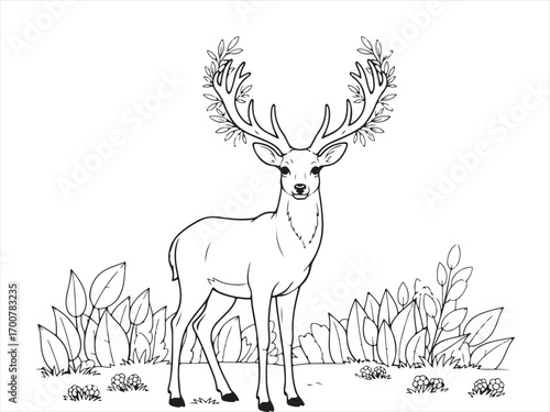Elegant deer outline drawing with antlers and decorative design