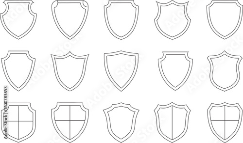 Vintage Medieval Shield and Coat of Arms Heraldry Crest Emblem Illustration in Black and White Line Art Style