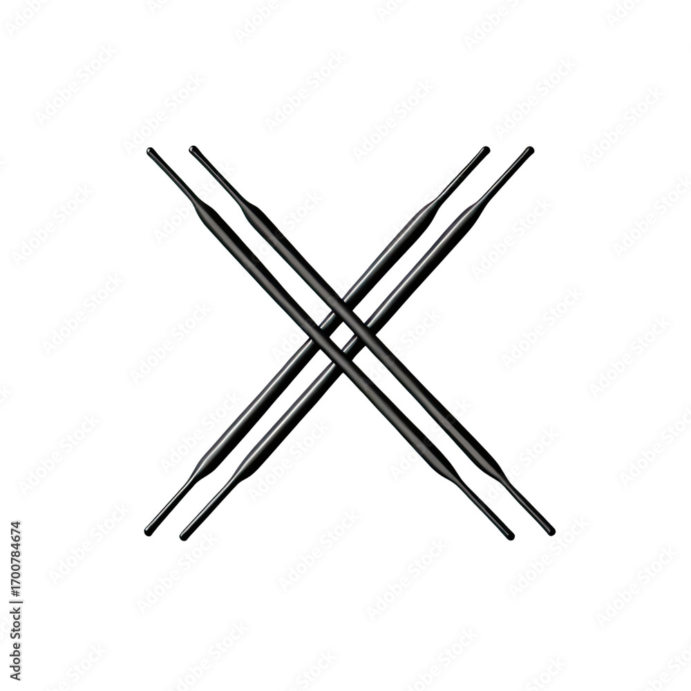 Naklejka premium Black knitting needles arranged in a creative cross pattern on a plain background