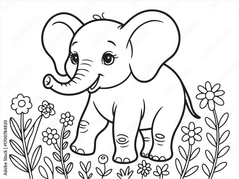 Naklejka premium Cute elephant line drawing for children coloring and education printables