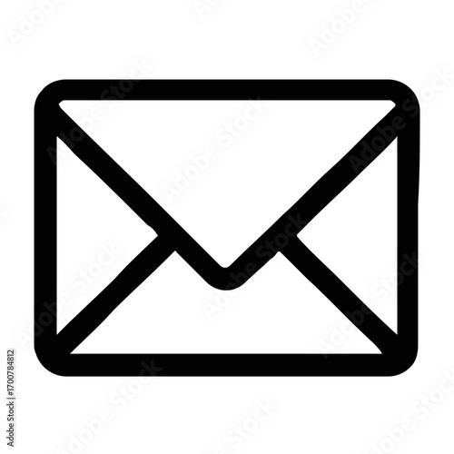 Minimalist mono icon of a mail envelope. Simple black outline vector graphic representing email, message, and digital communication