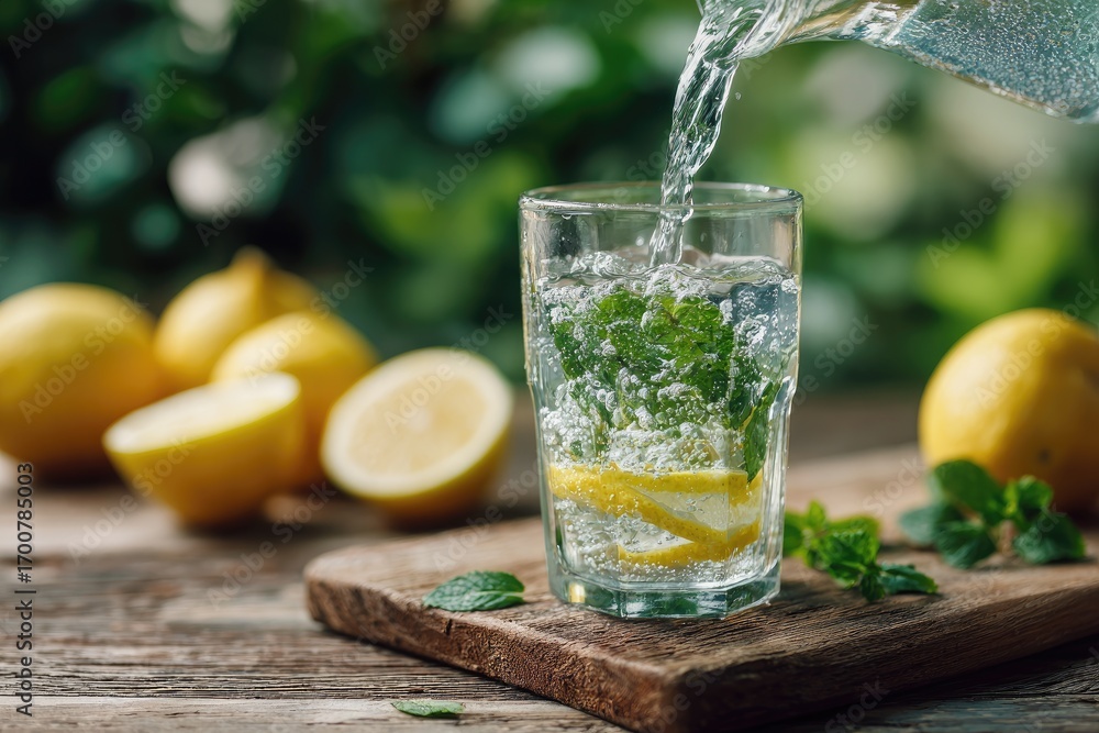 Fototapeta premium fresh lemonade with lemon and mint