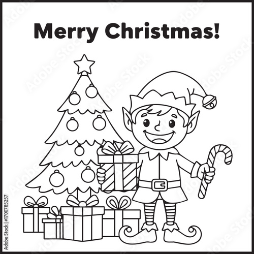 Elf Christmas Coloring Pages Bold Easy