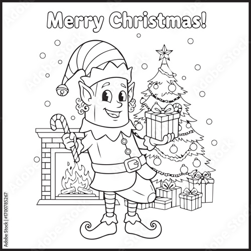 Elf Christmas Coloring Pages Bold Easy