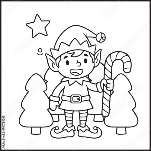 Elf Christmas Coloring Pages Bold Easy