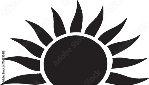 Stylized Black and White Sunburst Icon with Sharp Rays