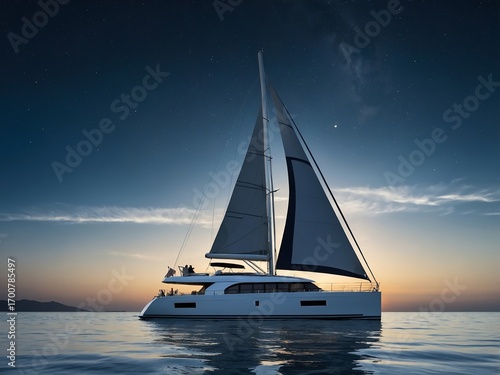 Luxury Yacht Sailing on Calm Blue Ocean