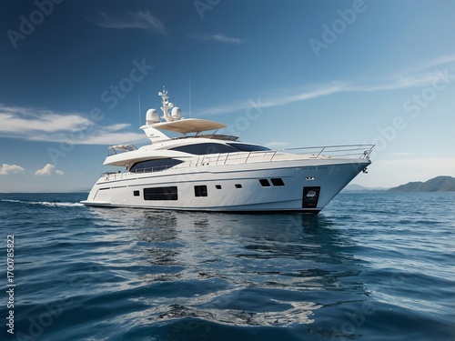 Luxury Yacht Sailing on Calm Blue Ocean