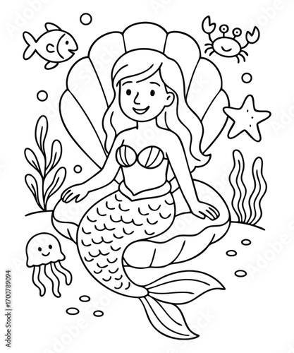 Mermaid coloring page for kids