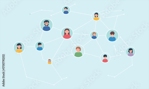 Social network connections, digital community, online communication, people network, global social media, networking concept, internet connections, virtual interaction, social graph visualization