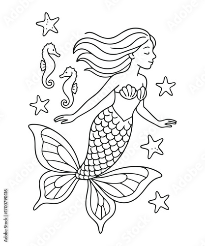 Mermaid coloring page for kids