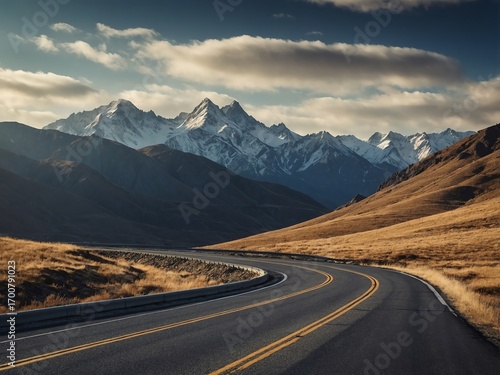 Scenic Mountain Road Winding Through Landscape
