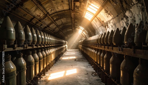 Abandoned Ammunition Storage with Sunlight Rays.