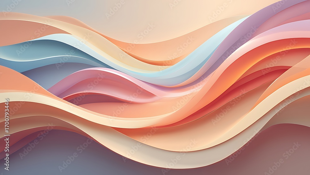 Obraz premium Abstract pastel wave background in soft peach pink blue and lavender tones creating flowing layers