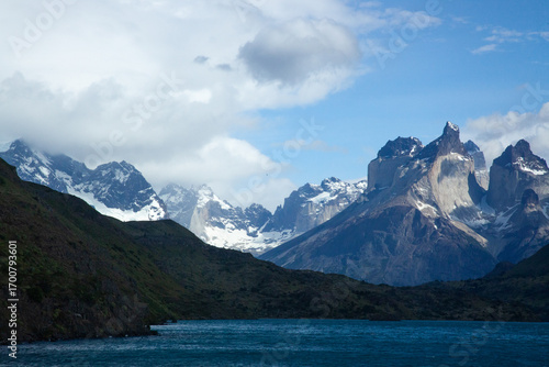 Mountains with snow from Torres del Paine in Chile