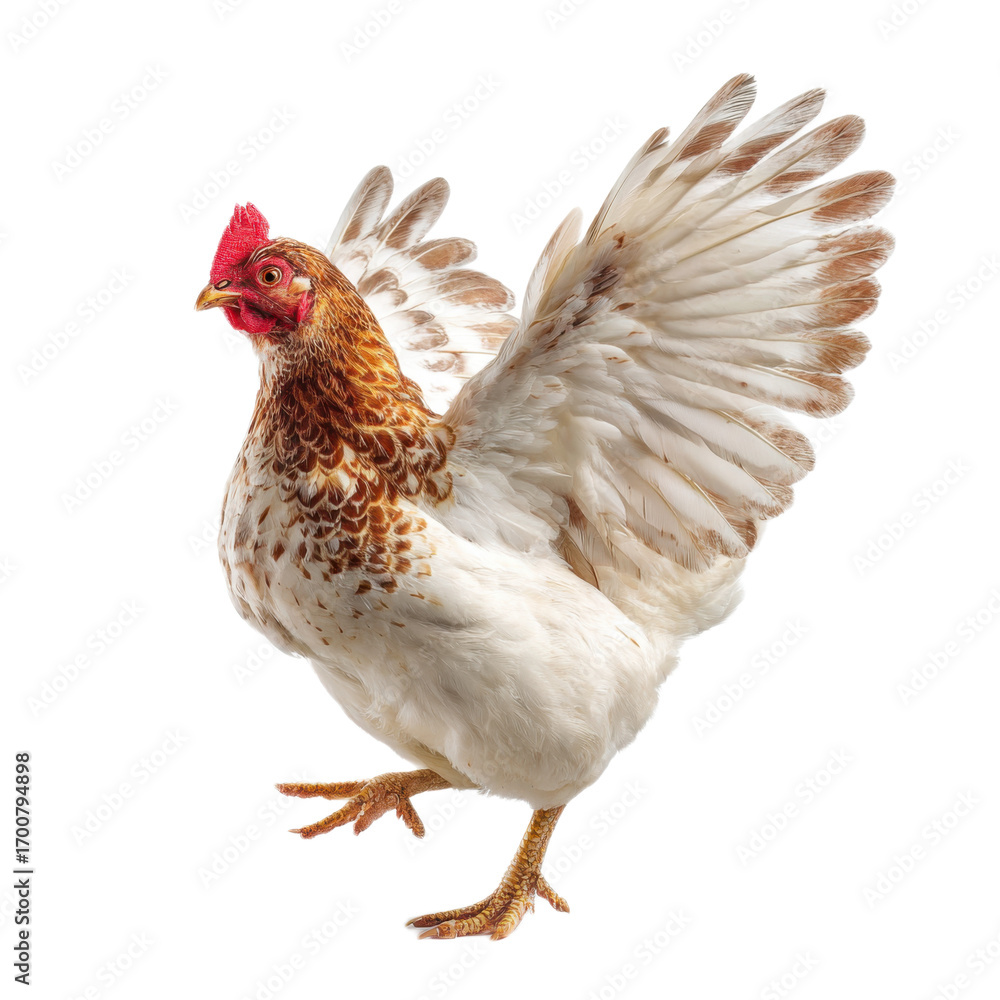 Fototapeta premium A chicken with brown and white feathers