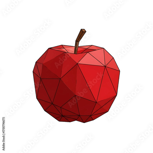 Stylized apple in geometric minimalist design with angular facets and solid colors