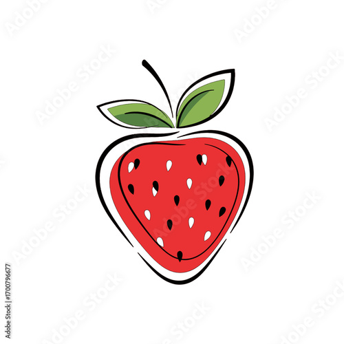 Stylized strawberry featuring elegant vector lines and minimalist seed details
