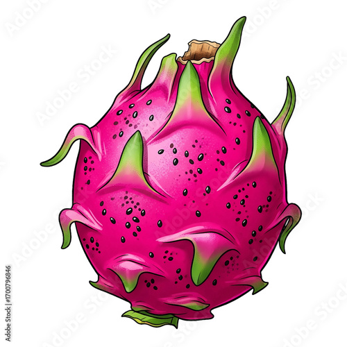 Pitaya in vibrant pop art style with bright pink skin and seed speckles