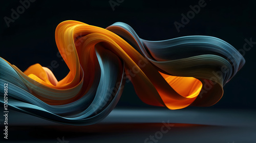 Abstract flowing lines of orange and blue with dark background AI Generated