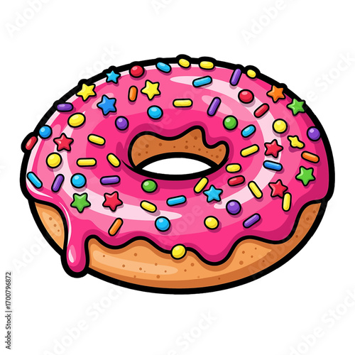 Stylized donut featuring glossy icing and playful sprinkles cartoon art