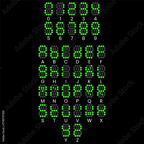 Green LED Dot Matrix Numbers and Letters Set