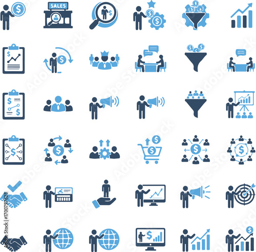 Market Research icon collection set. Containing analysis, consumer behavior, focus group, questionnaire, sampling, market segmentation, target, trends, competitor analysis icon.