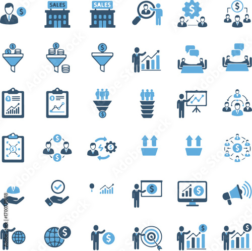 B2B line icon set. Business to business, business model, sales model, company, work of organizations, sale of products and more. 