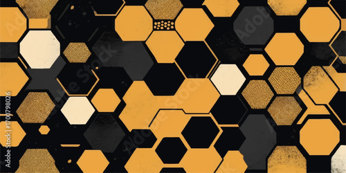 Seamless honey hexagons create a geometric honeycomb pattern for a sweet vector wallpaper