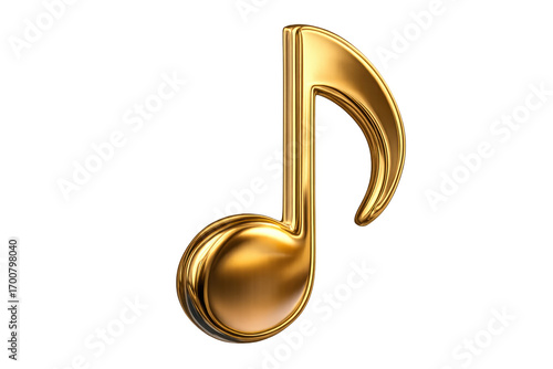 Golden eighth note representing music and melody on transparent background