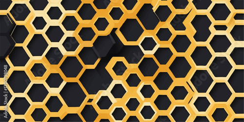 Seamless giraffe and leopard skin patterns with a golden honeycomb hexagon texture