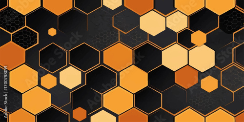 Yellow hexagonal honeycomb seamless vector pattern with a sweet, geometric, and natural art deco design