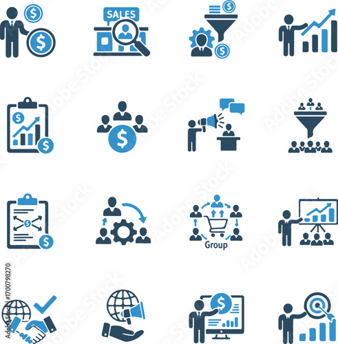 B2C icon set. Business to consumer, e-commerce, customer service, retail, digital marketing, direct sales, customer experience, online store