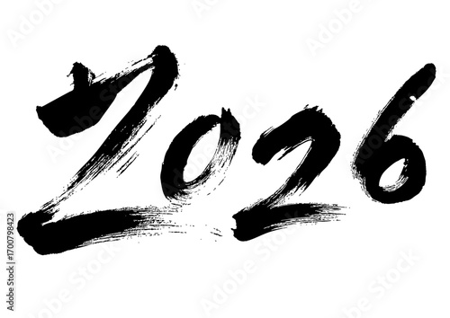 2026 new year text in asian calligraphy brush style black ink lettering for celebration and festive design