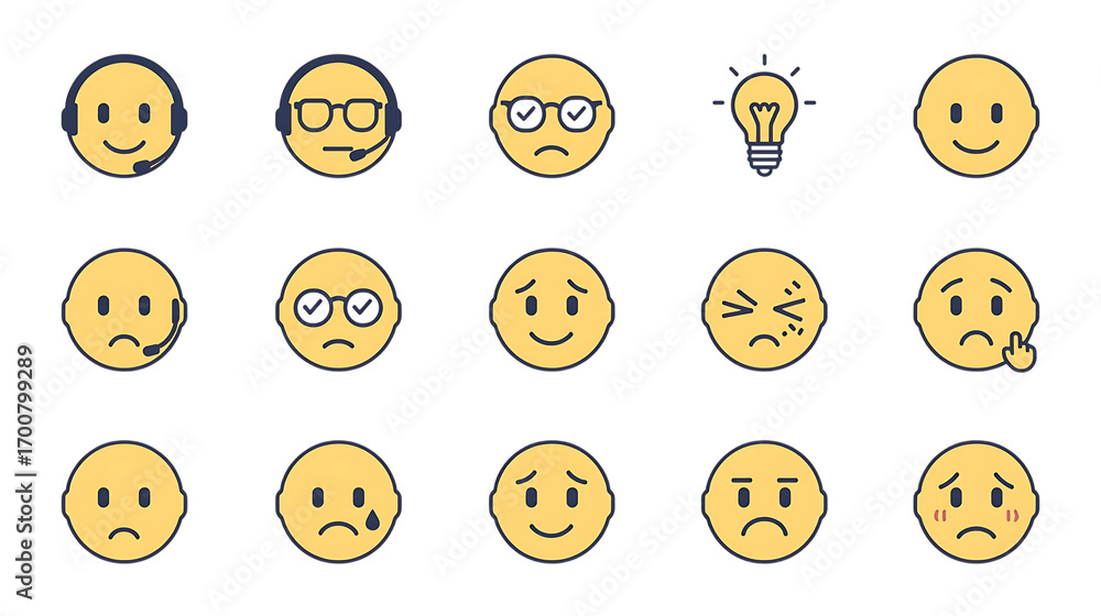 Fototapeta premium Emoji headset support faces icon set