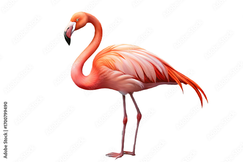 Fototapeta premium Pink flamingo standing gracefully isolated on a transparent background