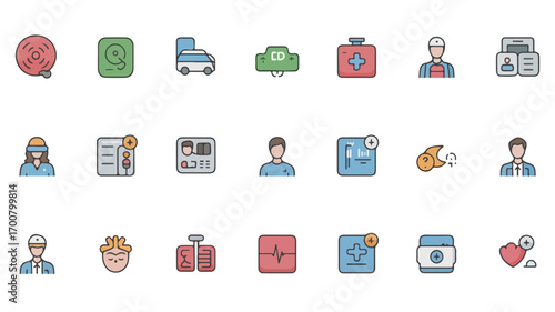 Modern minimalist telehealth icon set featuring diverse healthcare symbols for digital clinics health apps and remote care platforms