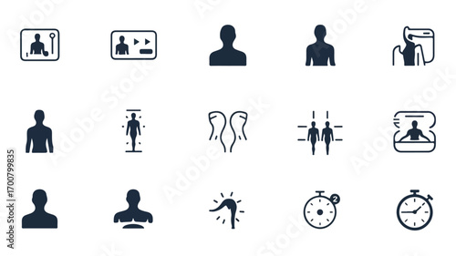 Modern minimalist telehealth and healthcare icon set for digital clinics health apps and remote care platforms