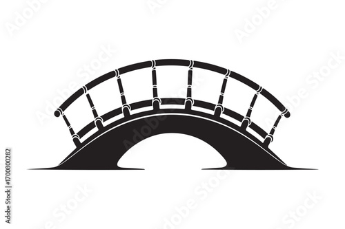 Black silhouette of a curved arch bridge