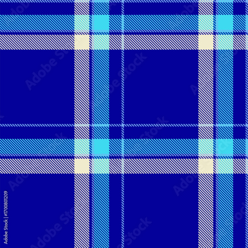 Royal tartan background vector, online check fabric seamless. Doodle textile pattern plaid texture in indigo and light colors.