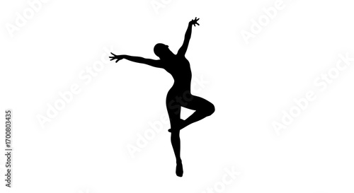Graceful ballerina performing a dance pose silhouette isolated on white background