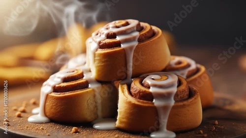 Warm cinnamon rolls, drizzled with icing