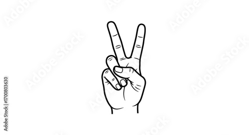 Hand making peace sign silhouette isolated on white background